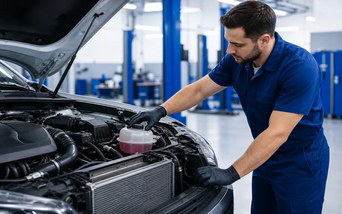 Werkstatttisch mit Prüfliste zur Fahrzeugwartung